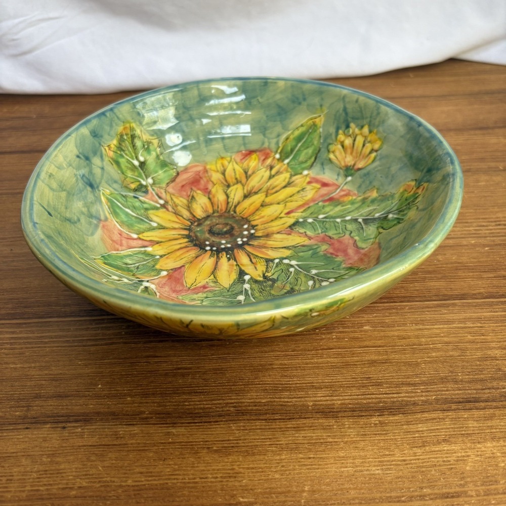 8 1/2" Sunflower Ceramic Stoneware Serving Bowl Soup Bowl